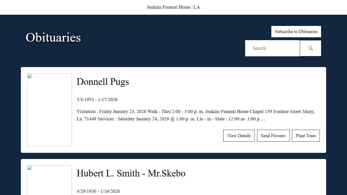 Obituaries at Jenkins Funeral Home LA in Mansfield